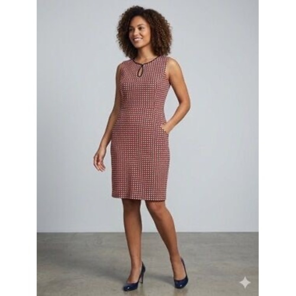 Lands End Womens Red White Blue Polka Dot Ponte Sheath Dress Pockets Size 8
